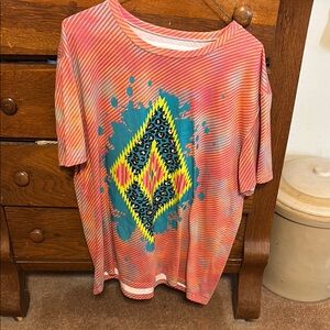 Crazy Train Red and Yellow Geometric Short Sleeve Tee